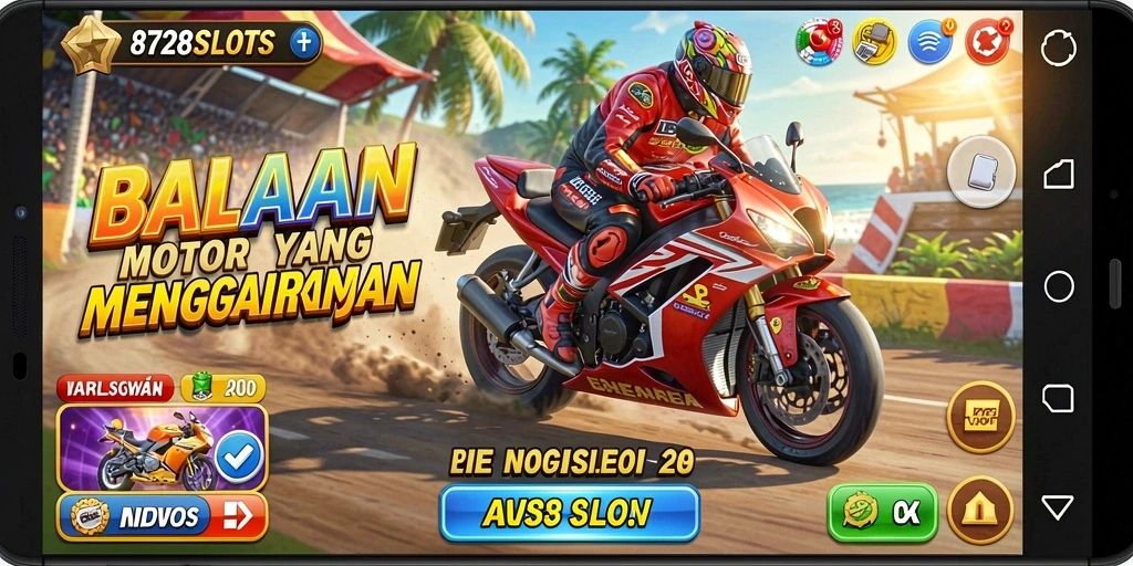 Tampilan balapan mendebarkan di 8728SLOTS dengan motor cepat.