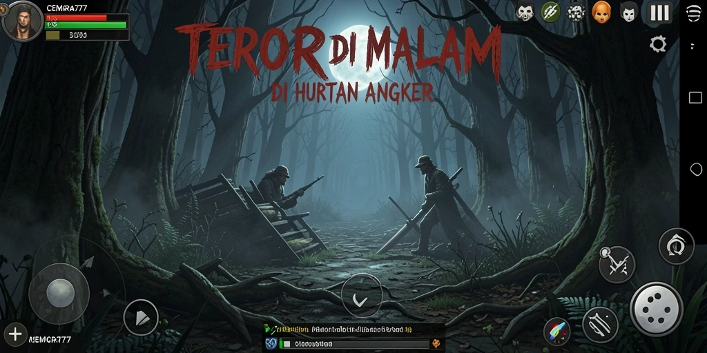 Tampilan gameplay CEMARA777 yang menampilkan suasana horor mencekam.