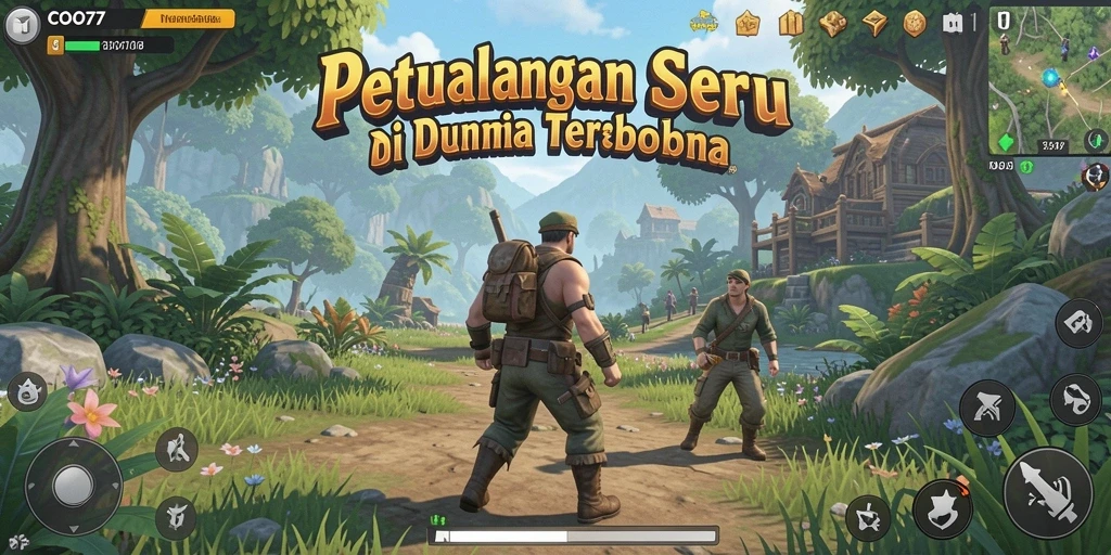 Screenshot gameplay COO77 yang menunjukkan eksplorasi dunia terbuka.