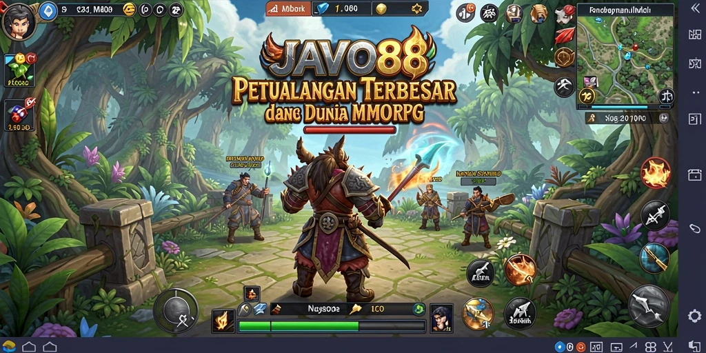 Tangkapan layar utama JAVO88 menampilkan suasana pertarungan epik dalam dunia MMORPG.
