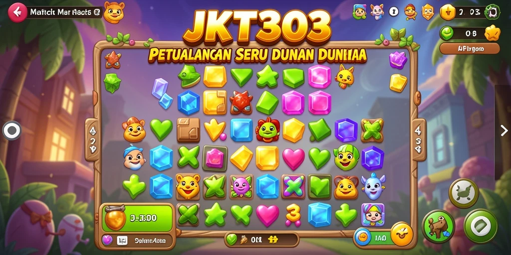 Screenshot utama JKT303 menampilkan keseruan gameplay Match-3.