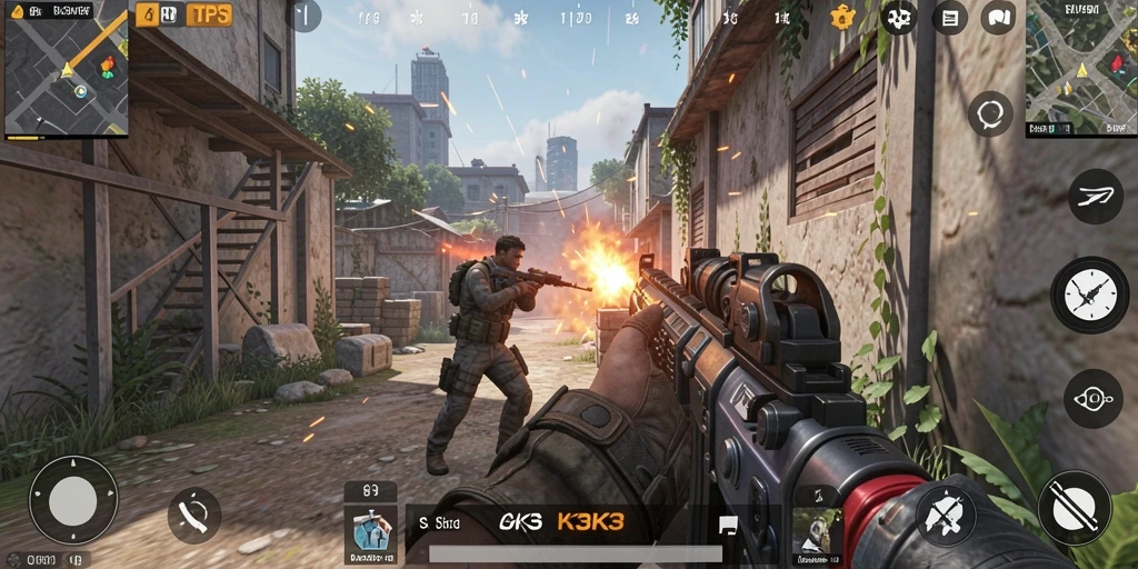 Screenshot gameplay K3K3 menampilkan aksi intens dalam pertempuran TPS.