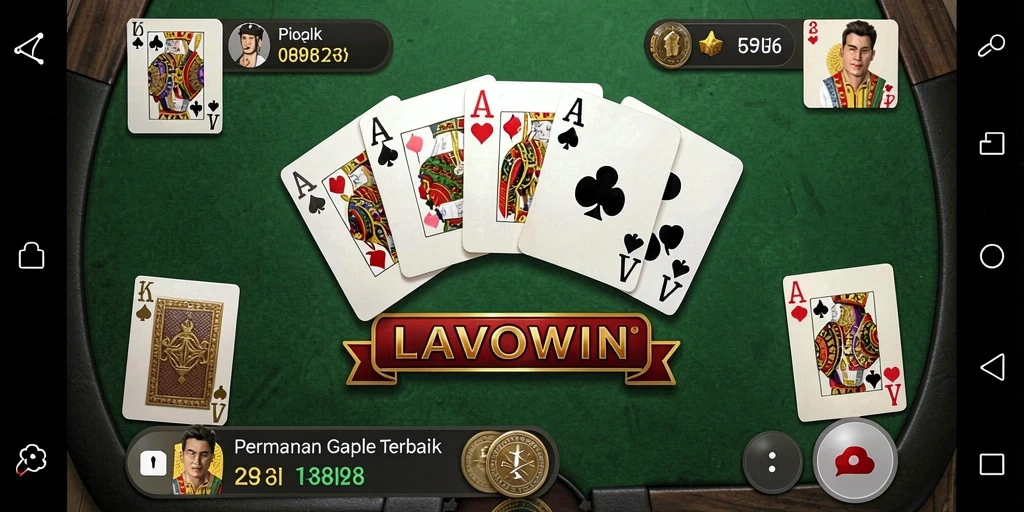 Screenshot gameplay seru LAVOWIN yang menggambarkan intensitas permainan Gaple.