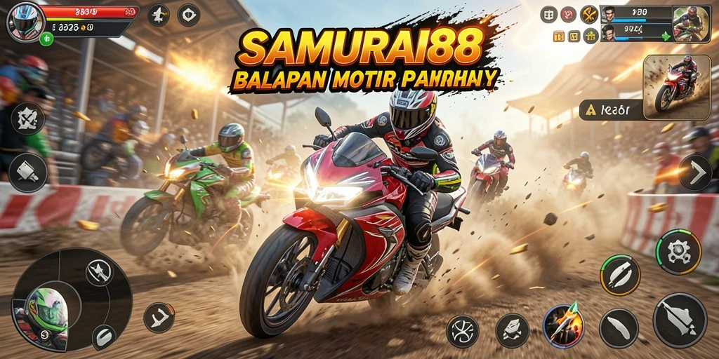 Tampilan gameplay seru dari SAMURAI88 yang menampilkan aksi balapan motor.