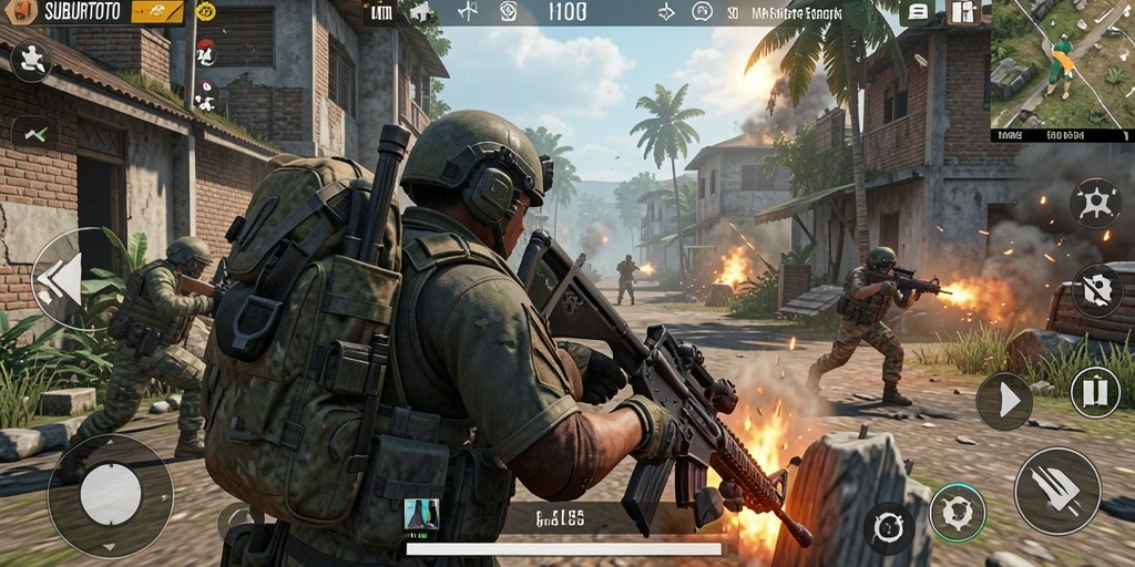 Screenshot SUBURTOTO menampilkan aksi intens dalam permainan TPS.