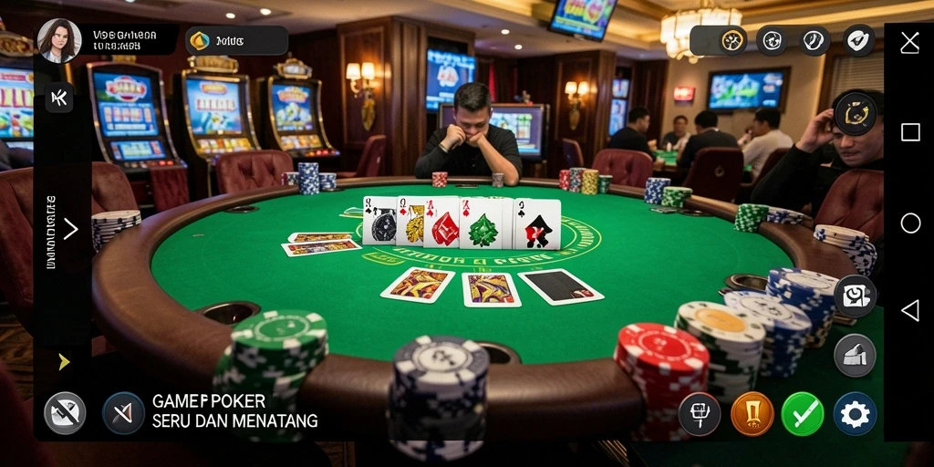 Screenshot V98 menunjukkan aktivitas seru permainan Poker dengan pemain online.
